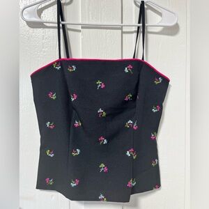 Vintage Y2K Full zip floral embroidered camisole top with pink velvet trim